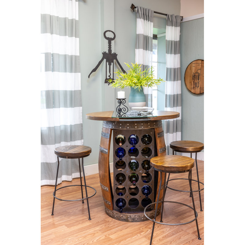 Loon Peak® Mario Live Edge and Glass Top Wine Barrel Bar Set Wayfair